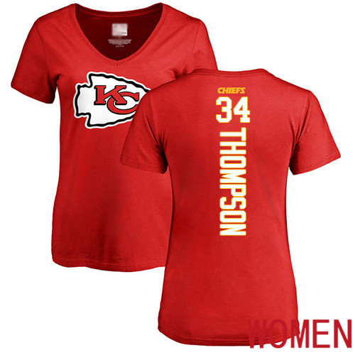 Women Football Kansas City Chiefs #34 Thompson Darwin Red Backer T-Shirt